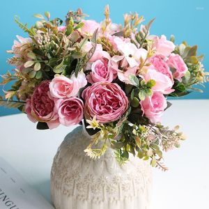 Fiori decorativi 1 PZ / 30 CM Autunno Mazzi Misti Di Peonia Rosa Matrimonio Artificiale Casa Decorazione Fai Da Te Artigianato Fiore Finto Bianco