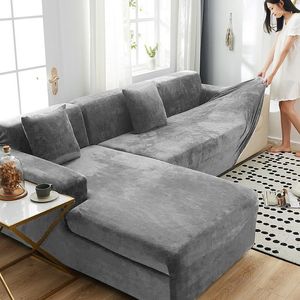 Stol täcker vinter sammet elastisk soffa plysch soffa fåtölj set cover l form slipcovers för vardagsrum 1/2/3/4 sits