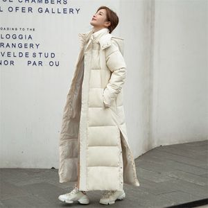 Piumino da donna Parka X-long Solido Giacca invernale casual con cappuccio da donna Colletto alla coreana Cappotto spesso imbottito in cotone sciolto da donna 221115