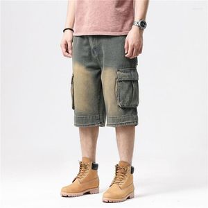 Calça masculina de verão masculino jeans curto solto shorts retro jeans para skate masculino Hip Hop Plus Tamanho 30-46