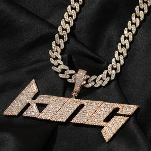 Модный хип -хоп DIY Имя Название Письмо подвесное ожерелье с 24 дюйма веревочной цепи желто -белое золото, покрытые шипами CZ Letters
