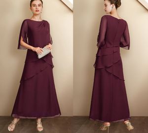 A-Line Mother of the Bride Dress 2023 Elegant Jewel Ankle Length Chiffon Half Sleeve Ruffles Groom Godmother Gowns For Wedding New Robe de Soiree