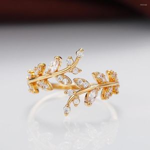 Anelli di nozze dita regolabile per donne foglie di lusso Open Gold Color Cz Bride Ring Reg Regalo Gioielli all'ingrosso