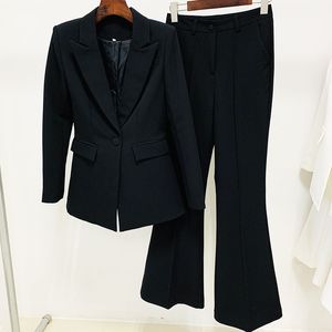 New Style Black White Women's Two Piece Pants Sets Suit Original Design Cloth button Blazer FASHION SHOW Bell-Bottoms Pants Trousers Business Suits Big Size S-XXXXL