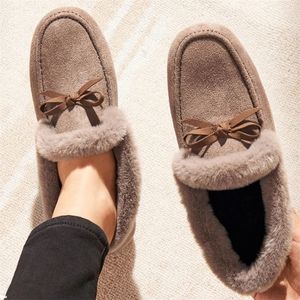 Dress Shoes Boots Women ButterflyKnot Fluffy Plush Flat Shoes 2022 Fashion Winter Warm Faux Fur Flock Loafers Slip On Shallow Luxury Moccasin 221116