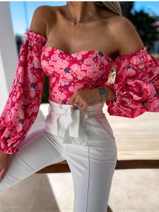 Bluzki damskie seksowne kobiety Summer Floral Shirt Top Off ramię 2022 Boho Casual Backless Holiday Clubwear Party Womens Tops and