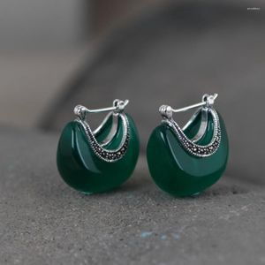 Dangle Earrings Jade Angel 925 Sterling Silver Retro Green Stones Stud for Women Lady Female Gifts Classic Fashion Jewelry