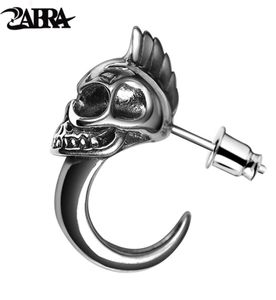 Zabra 925 Sterling Silver Skull Stud Mens Mens Earrings Vintage Black Earge Punk Skeleton Studs For Biker Jewelry 1PCS 2106186486956