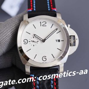 Män tittar på automatisk rörelse Sapphire Mirror 45mm läderband Män s vit urtavla super lysande transparent rygg armbandsur