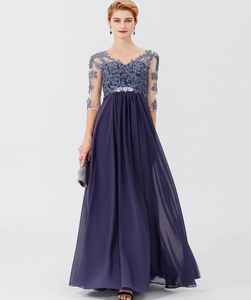 A-Line Mother of the Bride Dress Elegant Elegant V Neck Floor Length Chiffon Sheer Spets Half Sleeve Godmother Gowns for Wedding 2023