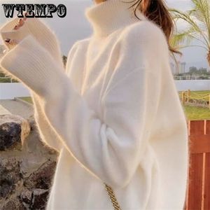 Suéteres femininos 90% Mink Cashmere Turtleneck Sweater solto tamanho grande pulôver branco angora angorá inverno macio de tamanho grande 221115