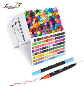 244872100120 kleuren Dual Tip Brush Marker Pennen Fineliner Aquarel Art Markers Kalligrafie Lettering Tekening Art Supplies