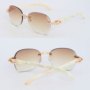 Luxury Moissanite Diamond Set Rimless Sunglasses Womans White Genuine Natural Horn glasses Design Classical model Box Frame Glasses Size 61-18-140mm