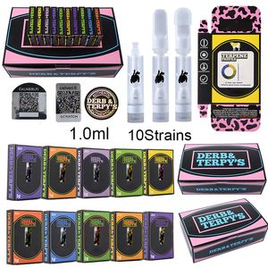 Derb and Terpys 1.0ml Atomizers Derb&Terpy's Vapes Cartridges Packaging Empty Full Ceramic Thick Oil Glass Carts Vaporizer 510 Thread Carts