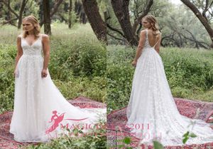 Romantic Limor Rosen Sheath Wedding Dresses Deep Vneck Sheer remmar Tunga utsmyckningar Lace Vintage Garden Beach Brud Gow4129379