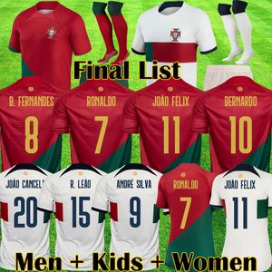 2022 Portugal Soccer Jerseys Wereldbeker Joao Felix Ruben Neves Portugees voetbalshirt Bernardo Bruno Fernandes R Leao Camisa de Futebol Men Kids Women Kits