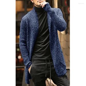 Suéteres masculinos Comprimento médio Cardigan lã de tricô sólido espesso quente Autumn Winter Fit confortável e macio casual masculino macho