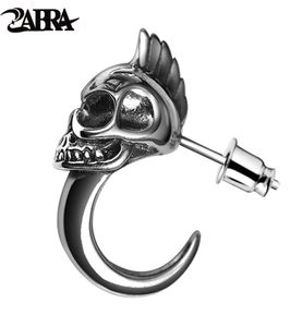 Zabra 925 Sterling Silver Skull Stud Mens Mens Earrings Vintage Black Earge Punk Skeleton Studs For Biker Jewelry 1PCS 2106185235352