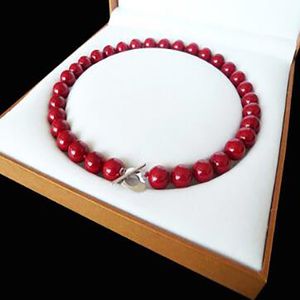 Aaa smycken sällsynta enorma 12mm äkta sydsjön Coral Red Shell Pearl Necklace Heart Clasp 18 '' Chain 925 Sterling
