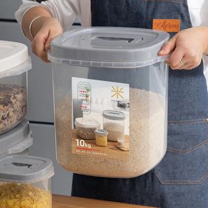 Garrafas de armazenamento Recipiente hermético para alimentos Balde de arroz de plástico transparente de grande capacidade com escala de medição Organizador de cozinha para cereais