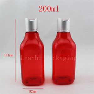 200 ml leerer rot quadratischer Shampoo -Beh￤lter mit Luxuskappe Kosmetische Verpackungslotion Lotion Creme Plastikflasche ￤therische ￖle Creme PE201G