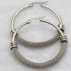 Hoop Earrings Fashion Women Half Mesh Color Gold Stainless Steel 4 Sizes Round Cable Big Jewelry