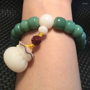 Strand All'ingrosso Weathering Green Natural Bodhi Bracciali Barrel Beads Con Money Bag Per Uomo Donna Hand String Mala Jewelry