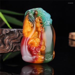 Anhänger Halsketten Pflaumenblüte Farbe Jade Halskette Chinesische handgeschnitzte natürliche Charme Schmuck Blume Amulett Mode für Männer Frauen Geschenk