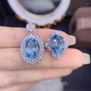 Halsband örhängen Set Sea Blue Zircon Jewelry for Women Silver Color Luxury Imitation Topaz Ring Bröllopstillbehör Partihandel KC042