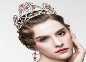 Красные и зеленые конкурсы Quinceanera Свадебные короны для женщин Bling Afnestone Beading Hair Jewelry Серварины Серьги Серьера 5039732