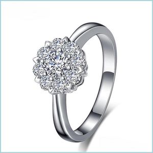 Solitaire Ring Sier Flower Diamond Ring Band Women Engagement Wedding Bridal Rings Fashion Jewelry Drop Delivery Dhcsw