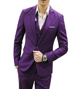 Tre del Purple Evening Party Formal Men Suits 2018 Trim Fit hacked Lapel Custom Made Wedding Tuxedos Jacket Pants Vest3288087