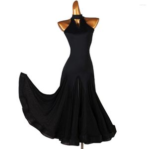 Bühnenkleidung, schwarzes Standard-Ballsaalkleid für Damen, Walzertanz, moderne Kostüme, Flamenco