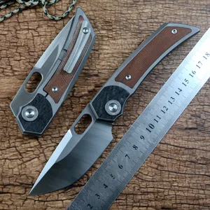 Twosun Pocket Knives M390 Stålfällningsblad Keramiskt kullagerbricka En solid TC4 -titan Handlar EDC Gift Collected Outdoor Tool TS142