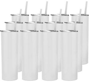 Copo reto para sublimação de armazém dos EUA 20 onças em branco branco em branco para garrafas de água copo com tampa canudo canecas de café pode DIY SS1116