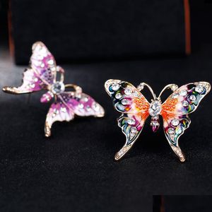 Pins Brooches Painting Enamel Butterfly Brooch Women Crystal Diamond Cor Scarf Buckle Brooches Fashion Jewelry Gift Drop Delivery Dh9Gc