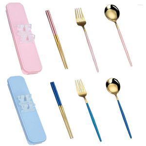 Conjuntos de utensílios de jantar 3 PCs Conjunto de talheres com estacas de colher portátil de aço inoxidável e para o restaurante Camping Travel Canten Restaurant