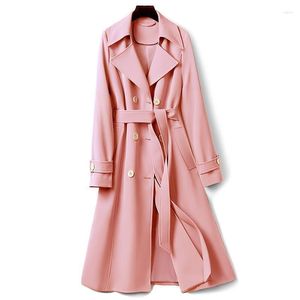 Trench de trincheira feminina Spring Autumn Pink Long Long Women Fashion Sim Belt Classic Classic Elegant Ladies Business Windbreaker