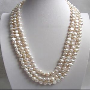 fashion pretty baroque 3row white freshwater pearls necklace