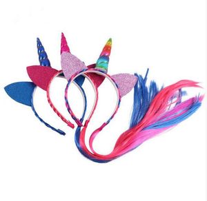 Rainbow Color Ponytail Dadandas de unicornio Glitter Ears Ni￱os Ni￱as Princesas Trenza Bandas de cabello Accesorios para el cabello GA437893901