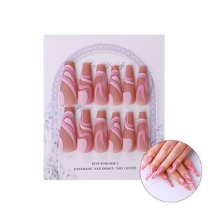 Press On Nails Full Cover Wiederverwendbare künstliche Nägel Tipps Tragbare fertige abnehmbare Nägel mit Streifen-Designmuster