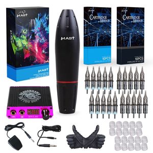 Tattoo Maschine Mast Kit Patrone Nadeln Power Rotary Stift Pistolen Mit Tinten Fuß Pedal Permanent Make-Up Set Liefert 221115