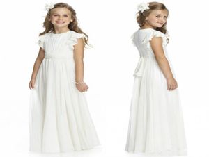 2020 Ivory chiffon comprimento de piso de flor de meninas vestidos para casamentos Uma linha de manga curta personalizada feita barata primeira comunh￣o vestidos3540567