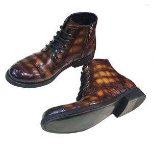 وصول Crocodile Leather Boots Men Yingshang Shoes Male Real Sole 308