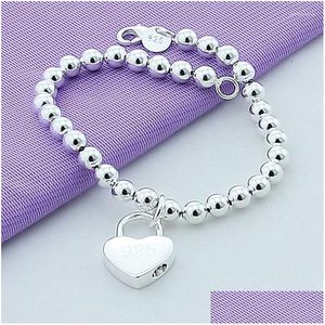 Charm Armbänder Charm Armbänder 925 Sterling Silber Armband Herz Schloss Brief Perle Mode Einfach Für Frauen Schmuck Geschenk Drop Lieferung Dhxtd