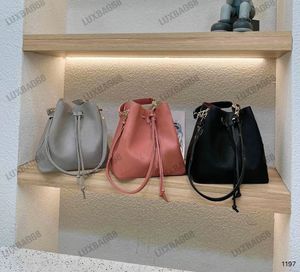 Pink Embossed Leather NeoNoe Bucket Bag: Drawstring Shoulder & Crossbody Purse, MM size