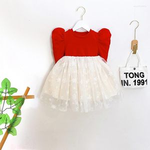 Girl Dresses Toddler Girls Year Red Tulle Dress Princess Kids Snowflakes Fancy Puff Sleeve Vestido Clothing Cotton Knitting Chic Outfit