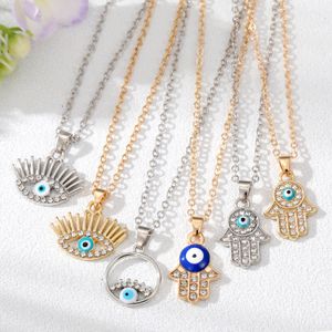 Collana a mano di Fatima blu malocchio per donna regalo Occhi turchi mano di Hamsa collane girocollo gioielli per feste