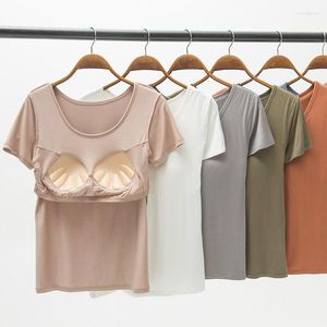 Damen-Nachtwäsche, lässige T-Shirts für Damen, 2022, Sommer, kurze Ärmel, nahtlose Unterwäsche, Dessous-Hemden, Push-Up, gepolsterte Bralette, Damen-Tanktops