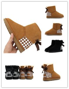 2023 ny stil uggitys snöstövlar mode australien hälen check bow design ull stövlar för kvinnor klassiska medelstora boots vinter varma skor svart/brun storlek 35-43